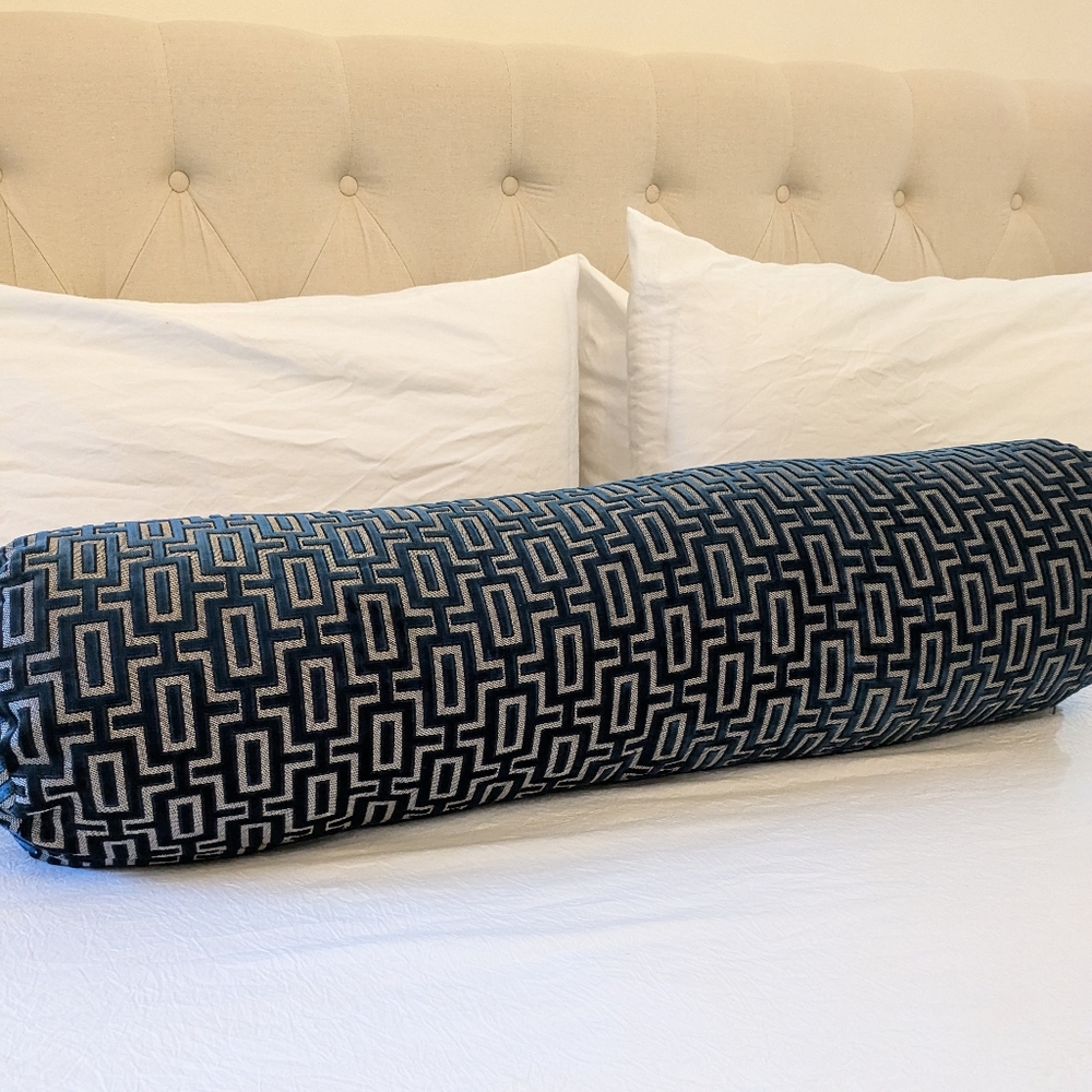 Handmade geometric woven bolster pillow